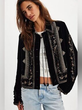 NWT! FP Free People Maxxie Embellished Velvet Jacket Sz XS & Medium